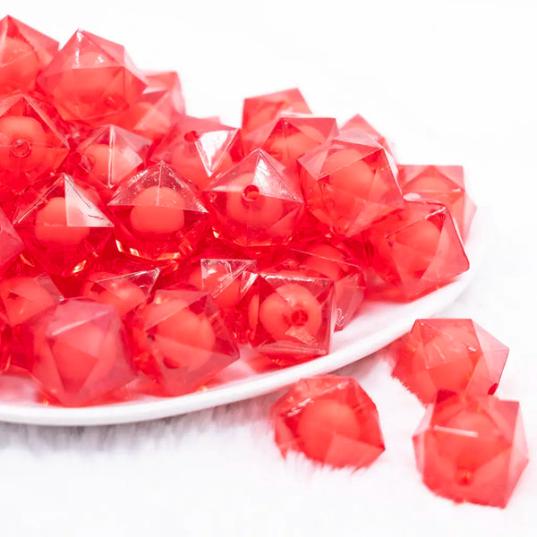 front view of a pile of 20mm Red Transparent Cube with Middle Bubblegum Beads