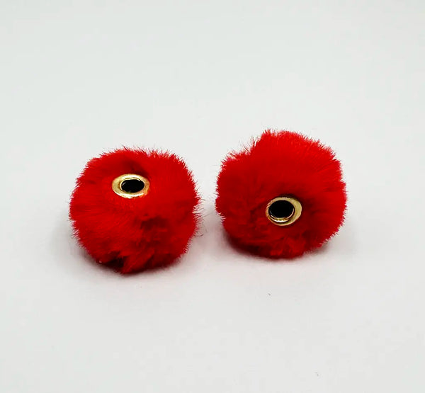 front view of red 20mm Furry Plush Spacer Beads