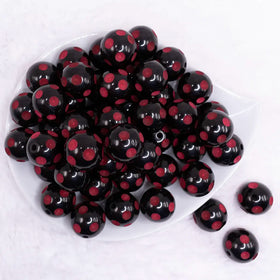 20mm Red Polka Dots on Black Acrylic Bubblegum Beads