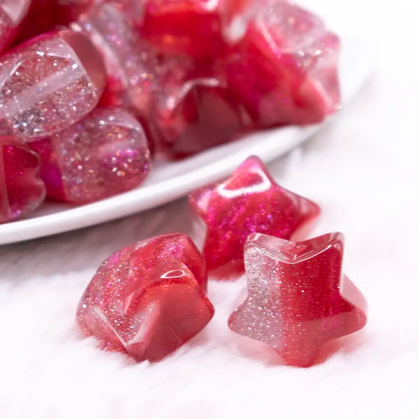 macro view of 20mm Red Wine Opal Star Shaped Acrylic Beads