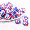 front view of a pile of 20mm Red, White and Blue Confetti Rhinestone Bubblegum Beads