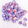 top view of a pile of 20mm Red, White and Blue Confetti Rhinestone Bubblegum Beads