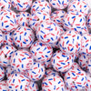 close up view of a pile of 20mm Red and Blue Sprinkles Bubblegum Bead