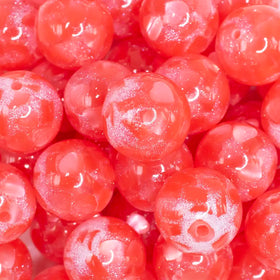 20mm Red Heart Glitter Shimmer Bubblegum Bead