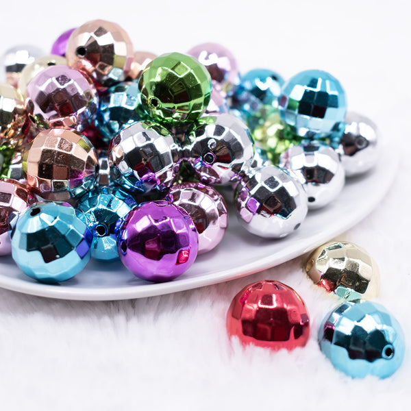 front view of a pile of 20mm Reflective Disco Acrylic Bubblegum Bead Mix - 50 Count