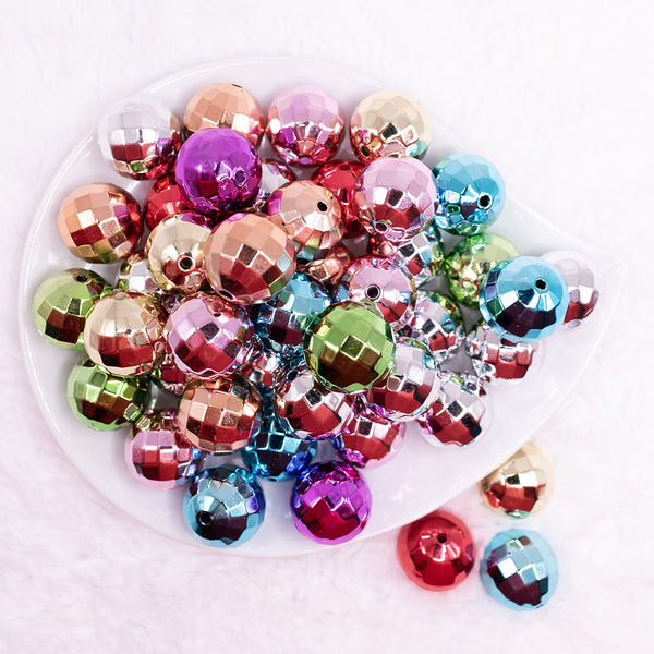 top view of a pile of 20mm Reflective Disco Acrylic Bubblegum Bead Mix - 50 Count