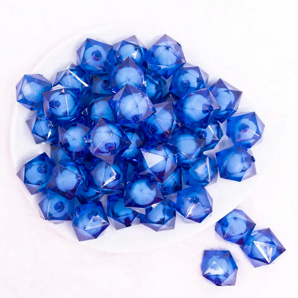 top view of a pile of 20mm Royal Blue Transparent Cube with Middle Bubblegum Beads