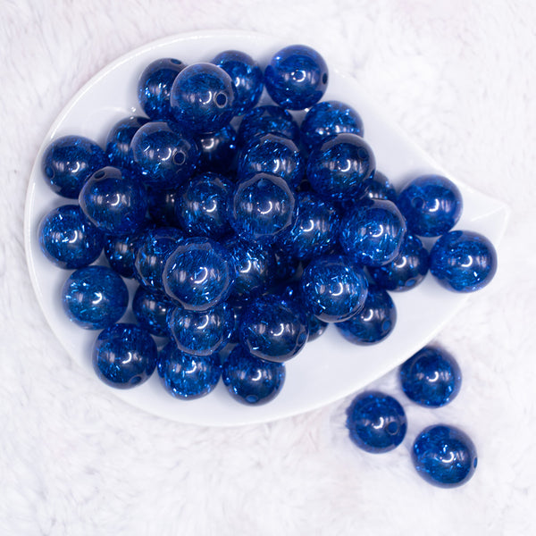 top view of a pile of 20mm Royal Blue Glitter Tinsel Bubblegum Beads