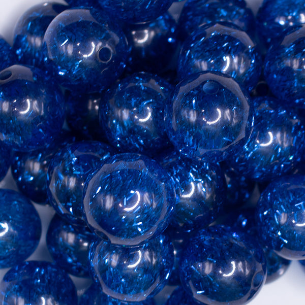 close up view of a pile of 20mm Royal Blue Glitter Tinsel Bubblegum Beads