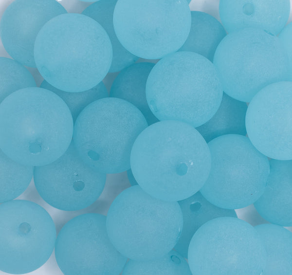 close up view of a pile of 20mm Sea Blue Frosted Bubblegum Beads