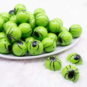 20mm Spider Print on Green Bubblegum Beads