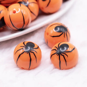 20mm Spider Print on Orange Bubblegum Beads