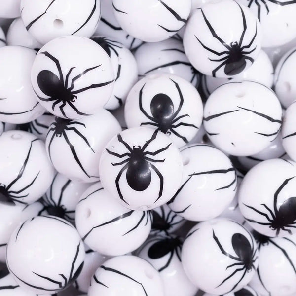 close up view of a pile of 20mm Spider Print on White Bubblegum Beads