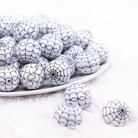 20mm White & Black Spider Web Print Bubblegum Beads