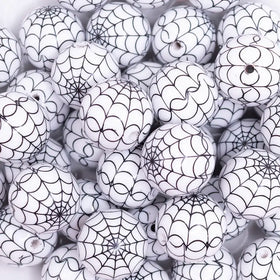 20mm White & Black Spider Web Print Bubblegum Beads