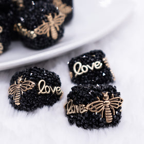 20mm Black Square luxury bead with gold Bee and Love Accents