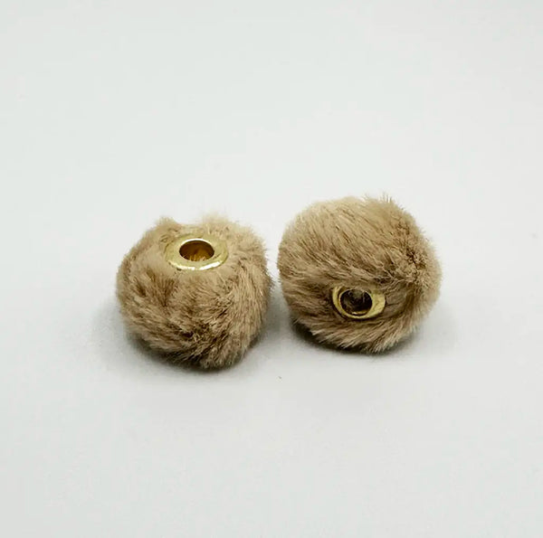 front view of tan 20mm Furry Plush Spacer Beads