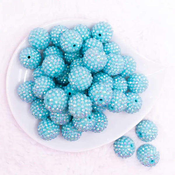 top view of a pile of 20mm Turquoise Rhinestone AB Bubblegum Beads