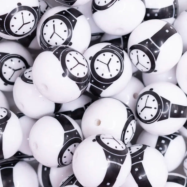 close up view of a pile of 20mm Watch Print Acrylic Bubblegum Beads