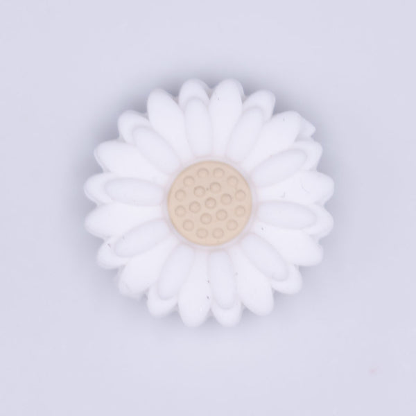top view of a white 20mm Silicone Daisy Focal Beads