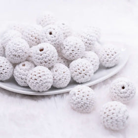 20mm White Crochet wooden bead