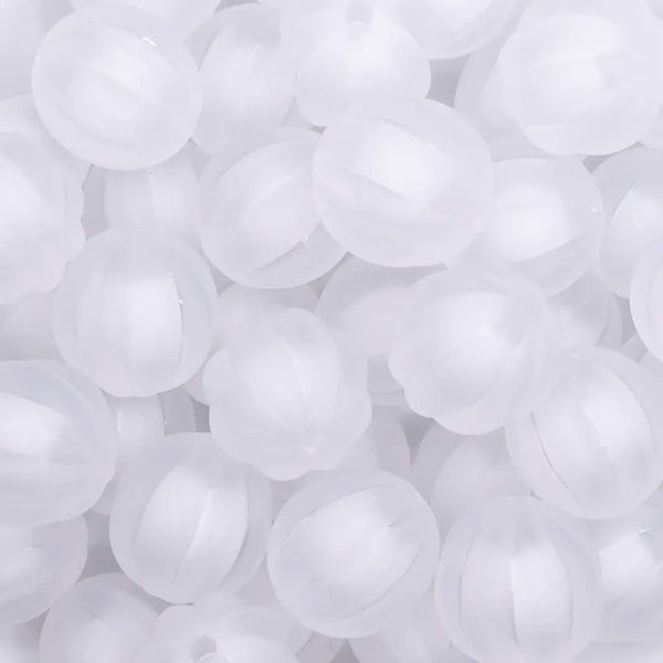 close up view of a pile of 20mm White Frosted Pumpkin Shaped Bubblegum Bead