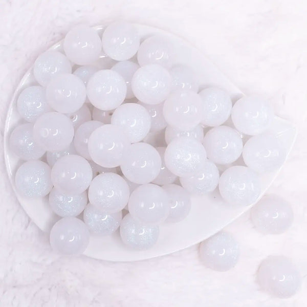 top view of a pile of 20mm White Glitter Pearl Bubblegum Bead