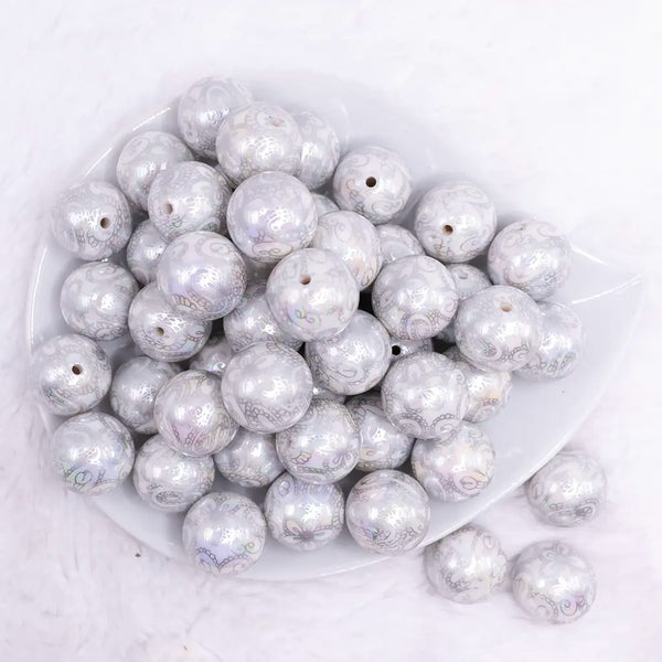 top view of a pile of 20mm White Lace AB Bubblegum Beads