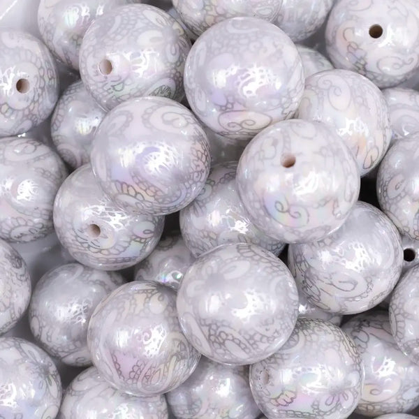 close up view of a pile of 20mm White Lace AB Bubblegum Beads