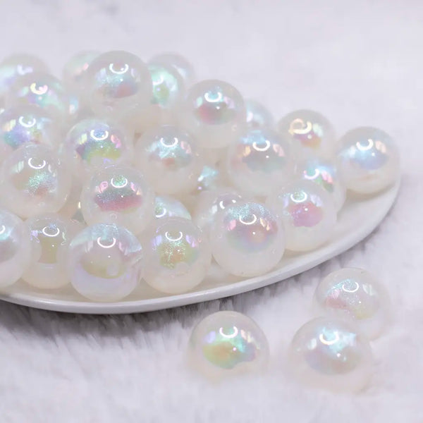 front view of a pile of 20mm White Opalescence Bubblegum Bead