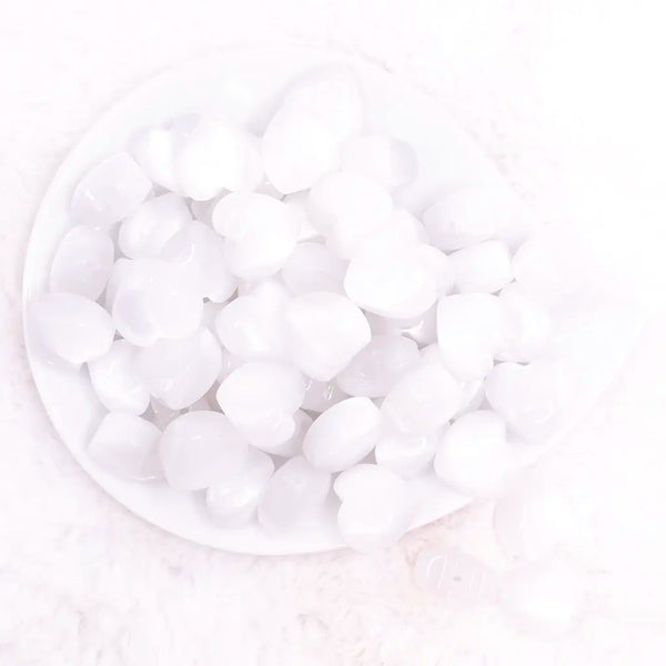 top view of a pile of 20mm White Opal Heart Shaped Acrylic Beads