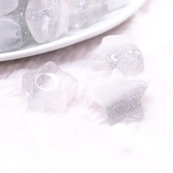 macro view of a pile of 20mm White Opal Star Shaped Acrylic Beads