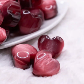 20mm Red Wine Opal Heart Shaped Acrylic Beads