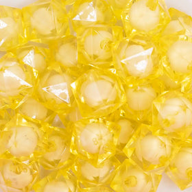 20mm Yellow Transparent Cube with Middle Bubblegum Beads