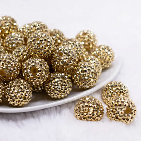 20mm Yellow Gold Rhinestone Bubblegum Beads