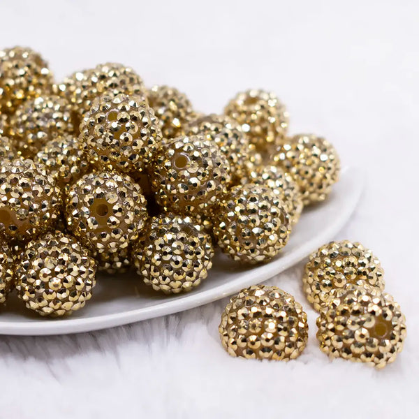 front view of a pile of 20mm Yellow Gold Rhinestone Bubblegum Beads