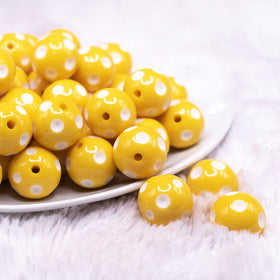 20mm Yellow with White Polka Dots Bubblegum Beads