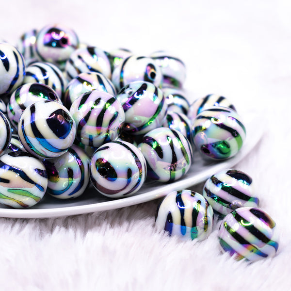 front view of a pile of 20mm Zebra Animal AB Print Bubblegum Beads