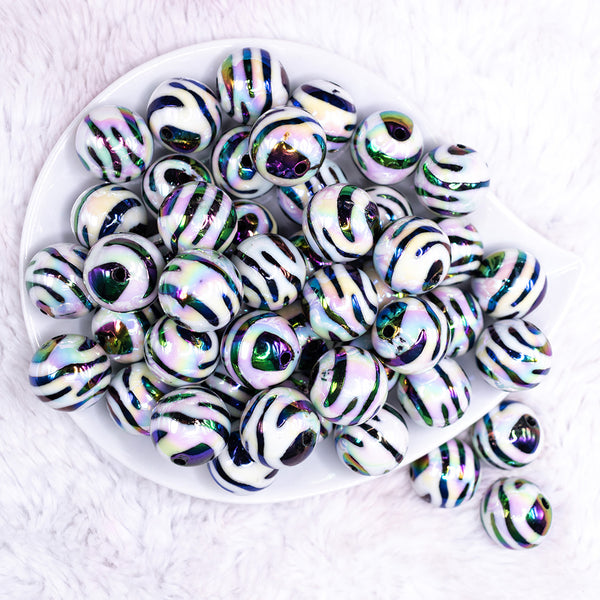 top view of a pile of 20mm Zebra Animal AB Print Bubblegum Beads