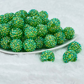 20mm Green Rhinestone AB Bubblegum Beads