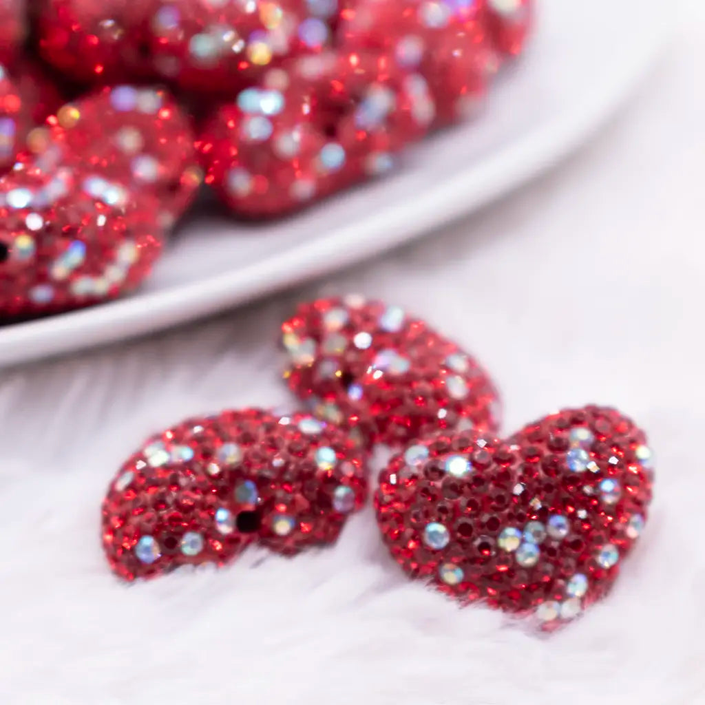 22mm Red Rhinestone Heart Acrylic Bubblegum Beads | The BumbleBead Company