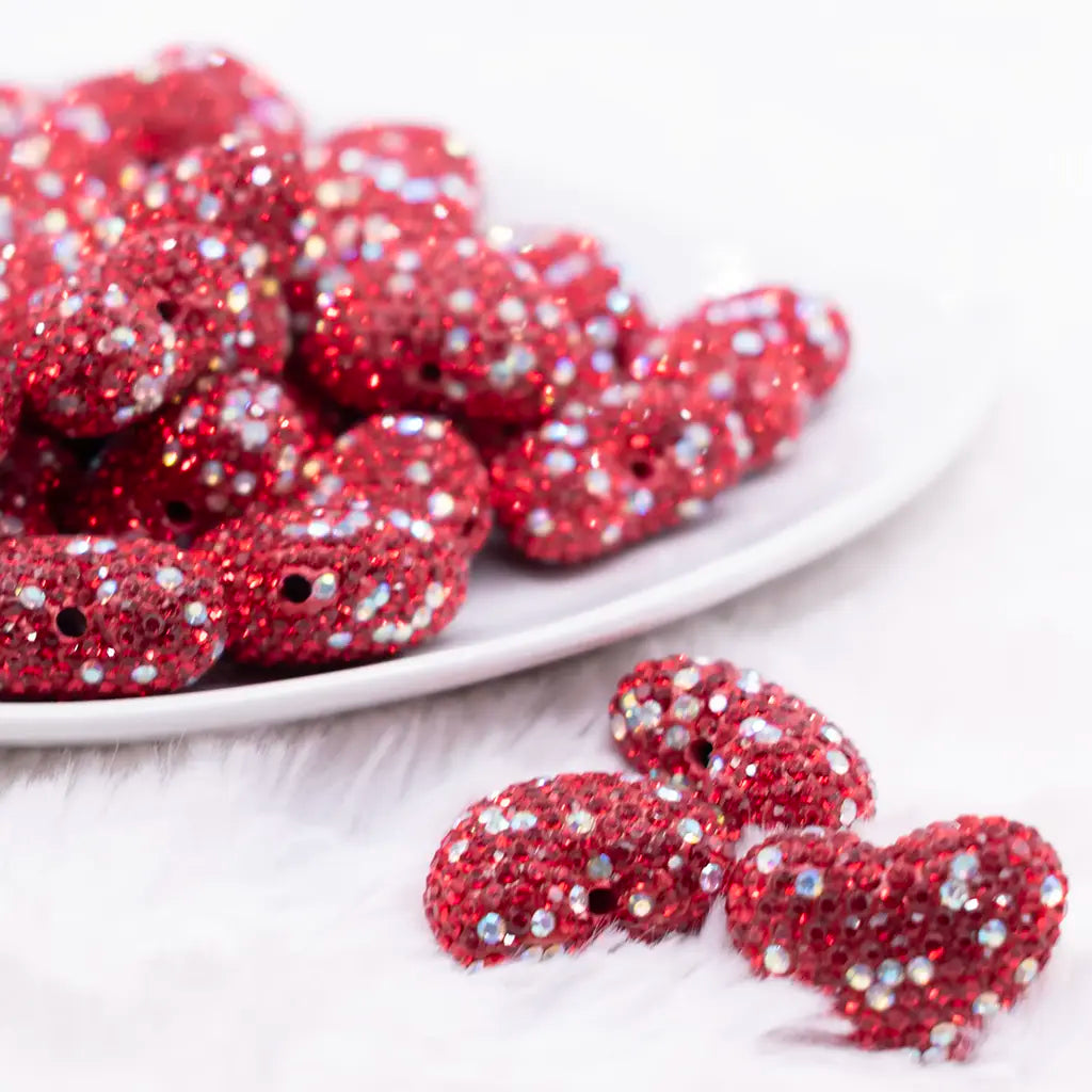 22mm Red Rhinestone Heart Acrylic Bubblegum Beads | The BumbleBead Company