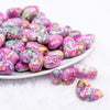 front view of a pile of 23mm Hot Pink Watercolor Heart Acrylic Bead