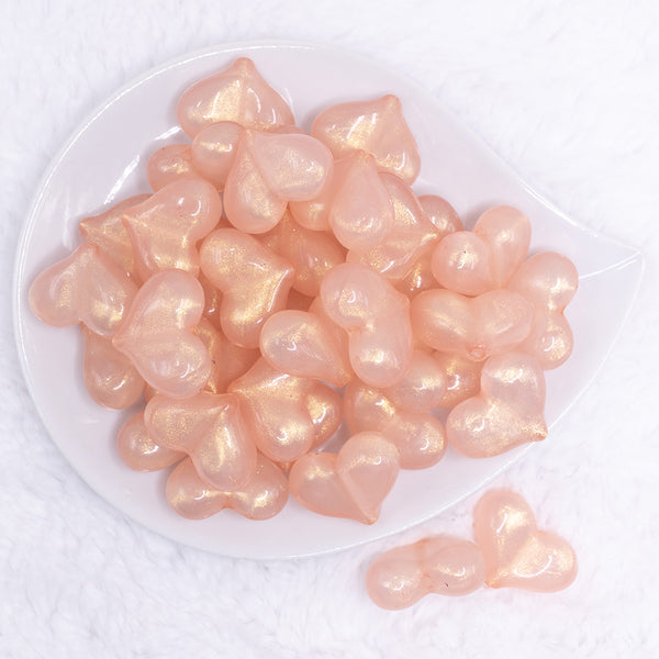 top view of a pile of 28mm Champagne Pearl Heart Acrylic Bubblegum Beads