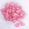 top view of a pile of 28mm Pink Glitter Pearl Heart Acrylic Bubblegum Beads
