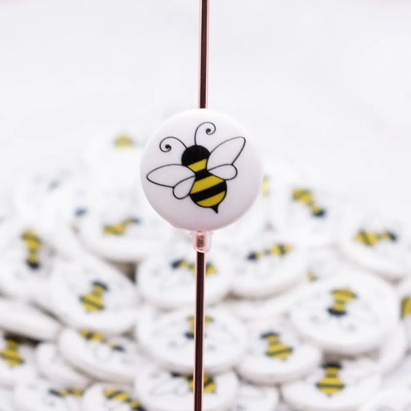 macro view of a pile of 25mm Bumble Bee Print Flat Disc Acrylic Bubblegum Beads - 10 Count