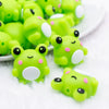 close up view of a pile of 3D Green Frog silicone focal bead