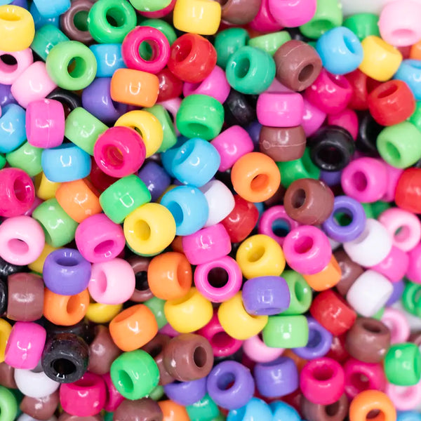 top view of a pile of mixed 6mm x 9mm Acrylic Pony Beads