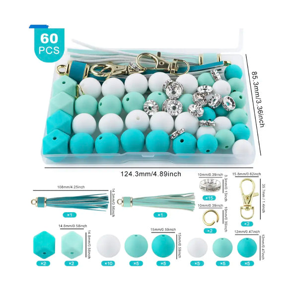 detailed view of a pile of Tassel and Silicone Variety Bead Pack with storage case- 60 Pieces