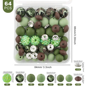 Military Print Silicone Variety Bead Pack - 64 Pieces